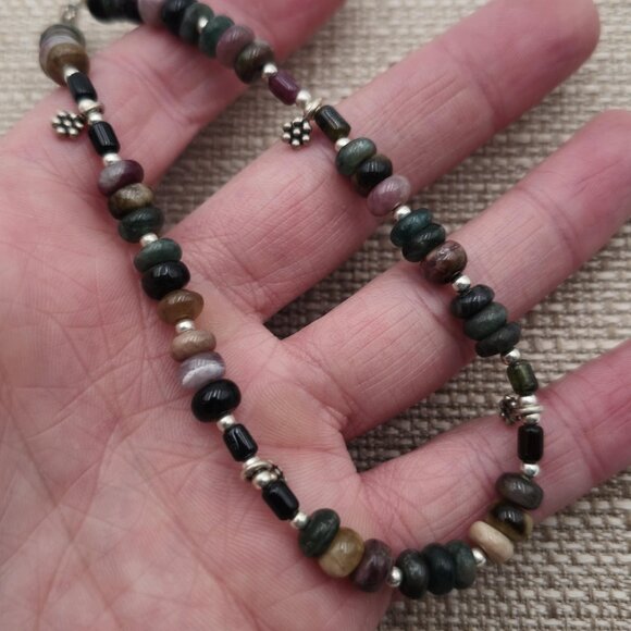 10 Inch Sterling Silver Various Semi Precious Stones Ankle Bracelet B477 - Picture 3 of 6